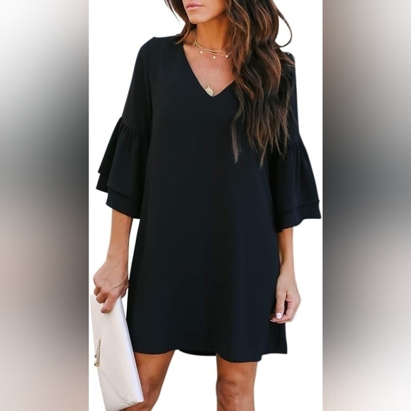 Belongsci Dresses & Skirts - BELONGSCI Women's 2024 Summer V-Neck Bell Sleeve Shift Dress Size M